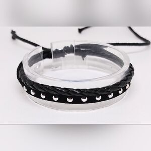 NEW leather bracelet‎ braided layered black e24